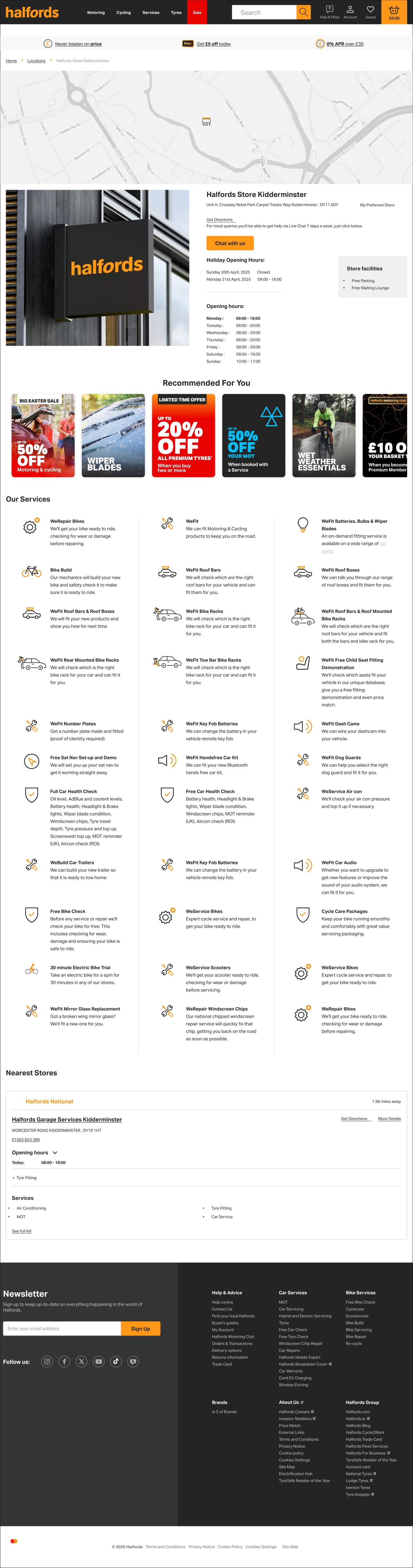 Halfords location pages redesign